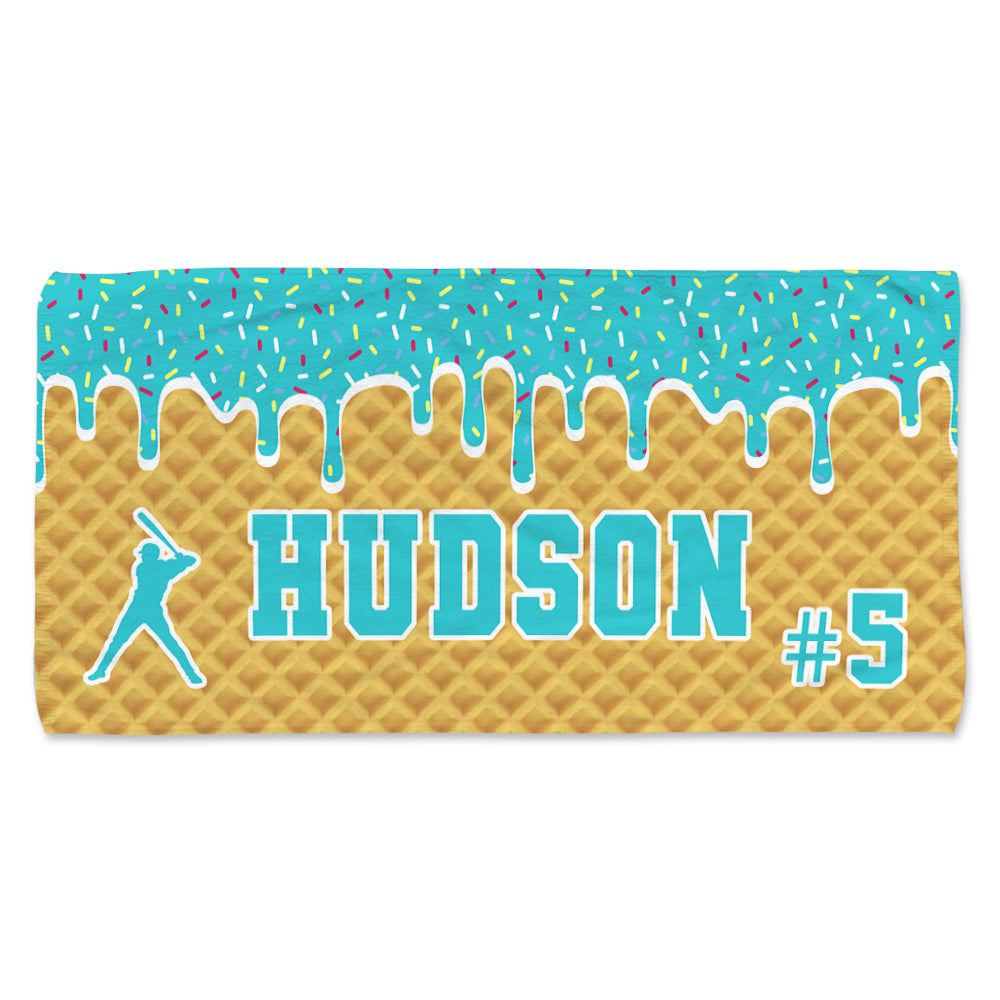 Personalized Ice Cream Drip Baseball Beach Towel For Boys, Drip Beach Towel, Pool Towel, Team Gift, Youth Baseball Gift Hv01