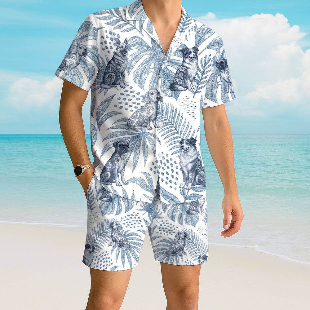 Personalized Hawaiian Shirt, Custom Dog Cat with Toile De Jouy Style, Summer Gift A2110 Pt99