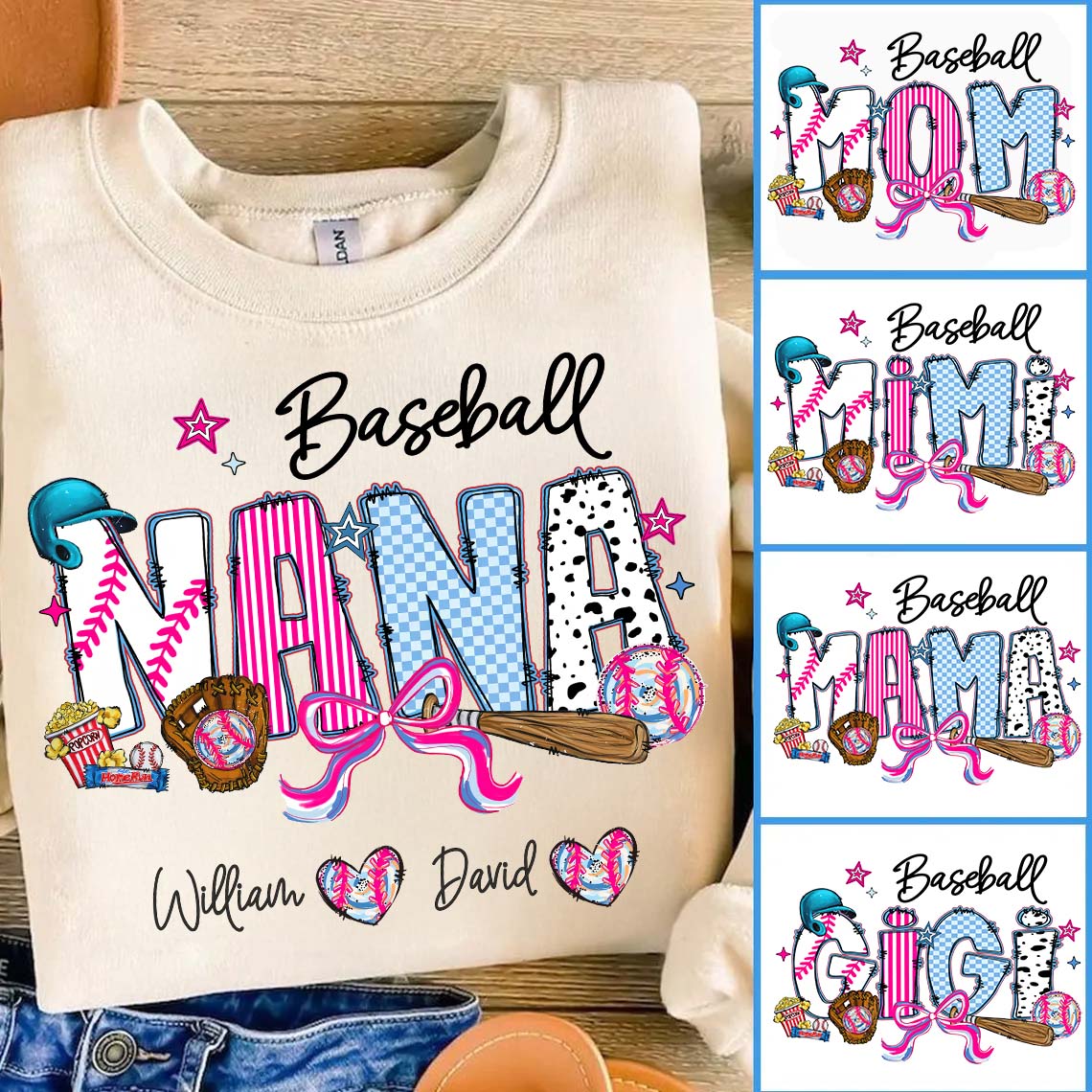 Baseball NaNa Pink Ver - Custom Nicknames Mom Grandma & Kid Names NA04 pt99