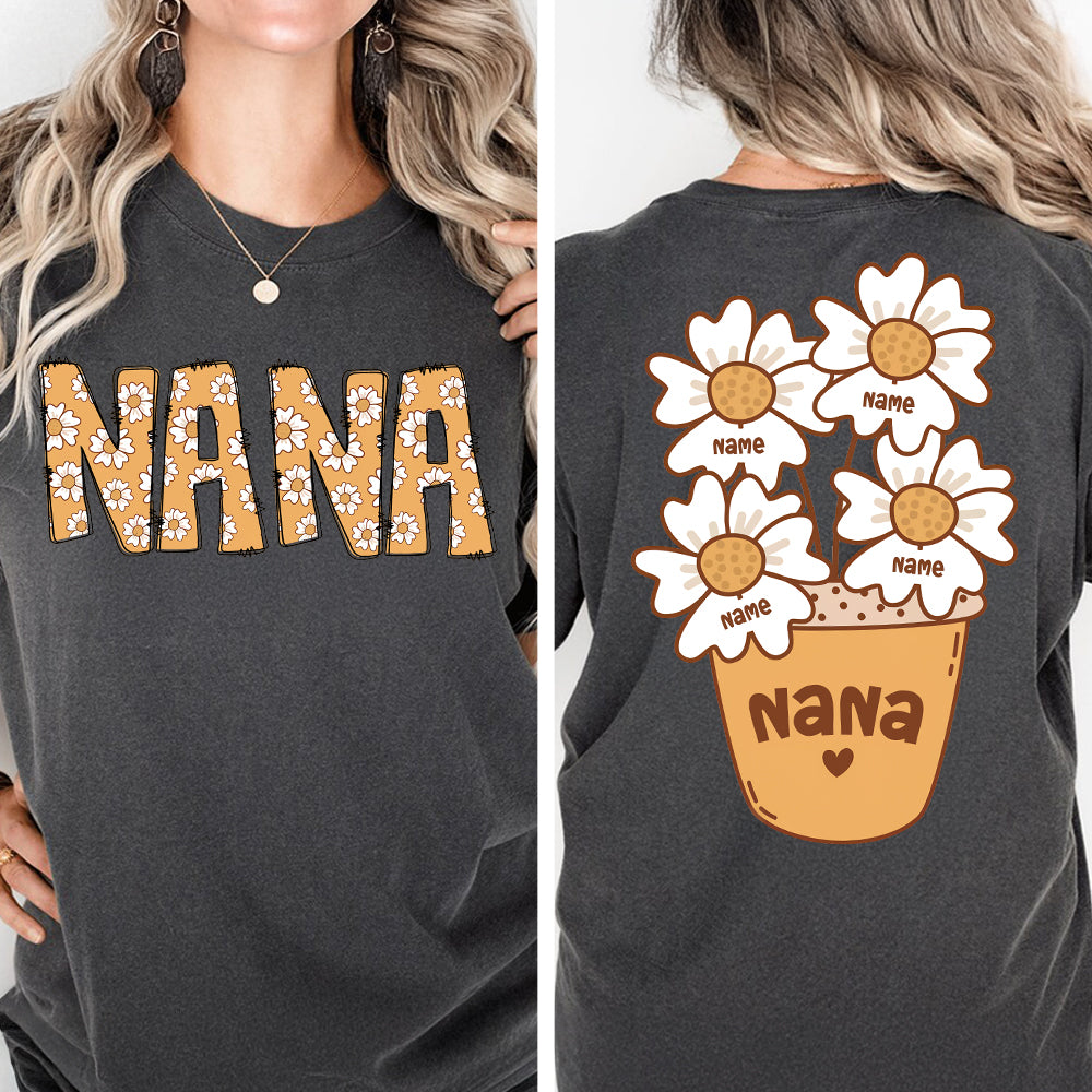Custom Grandma Shirt With Grandchildren’s Names – Personalized Floral Daisy Tee For Grandma Pt99