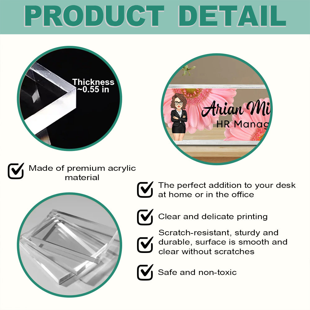 Personalized Acrylic Desk Name Plate, Office Desk Decor, Gift For Colleagues, Coworkers, Boss Hv01