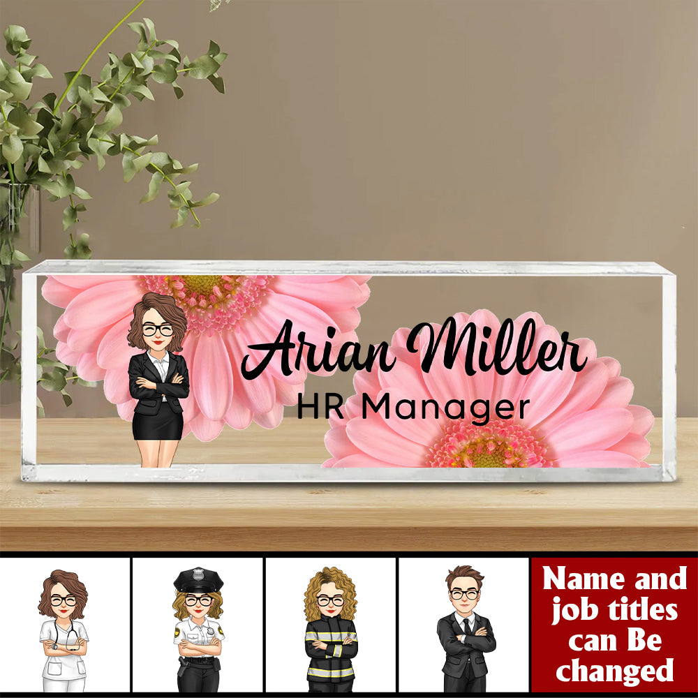 Personalized Acrylic Desk Name Plate, Office Desk Decor, Gift For Colleagues, Coworkers, Boss Hv01