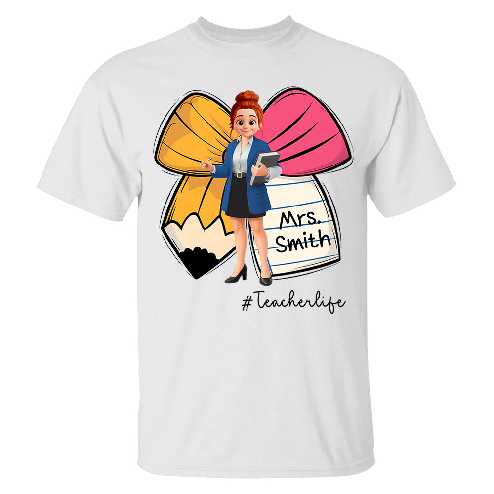 Pencil Coquette Bow Personalized Shirt, Appreciation Gift For Teacher T1807 Pt99