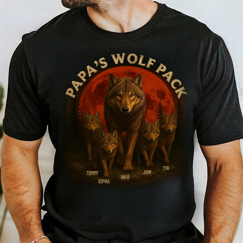 Papa’s Wolf Pack - Family Personalized Custom Unisex T-shirt, Premium T-shirt, Hoodie - Father's Day, Gift For Dad, Grandpa2 Pt99
