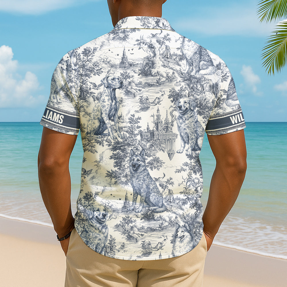 Personalized Dog Breeds Blue Toile De Jouy Pattern Hawaiian Shirt Gift For Dog Lovers Summer 2025 Hv01
