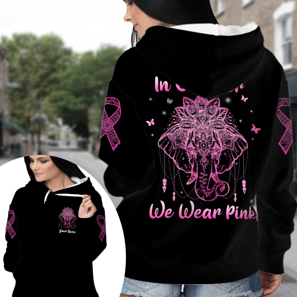 In October We Wear Pink, All Over Print Shirts For Breast Cancer Awareness, Elephant Mandala Art Print, Name Can Be Changed