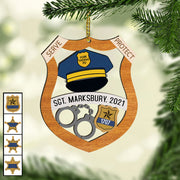 Personalized Police Christmas Ornament-Wood, name, year, rank, badge number, department Laser Cut Gift For Xmas TRHN, Made By Wood And One Side Print