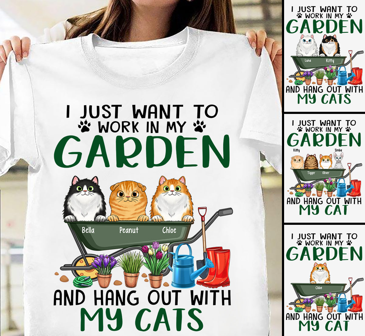 Personalized Cat Breed & Name, Custom Cat Mom Shirts, I Just Want To Work In My Garden And Hang Out With My Cats