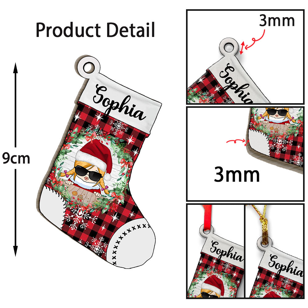 Kid Stocking Plaid Pattern Personalized Shaped Ornament For Kid From Family Member