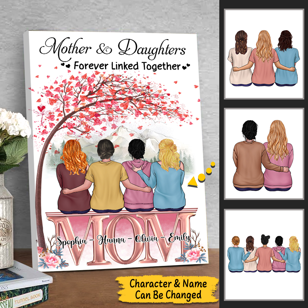 Mother And Daughters Forever Linked Together Poster & Canvas For Mom & Daughter, Name & Character Can Be Changed