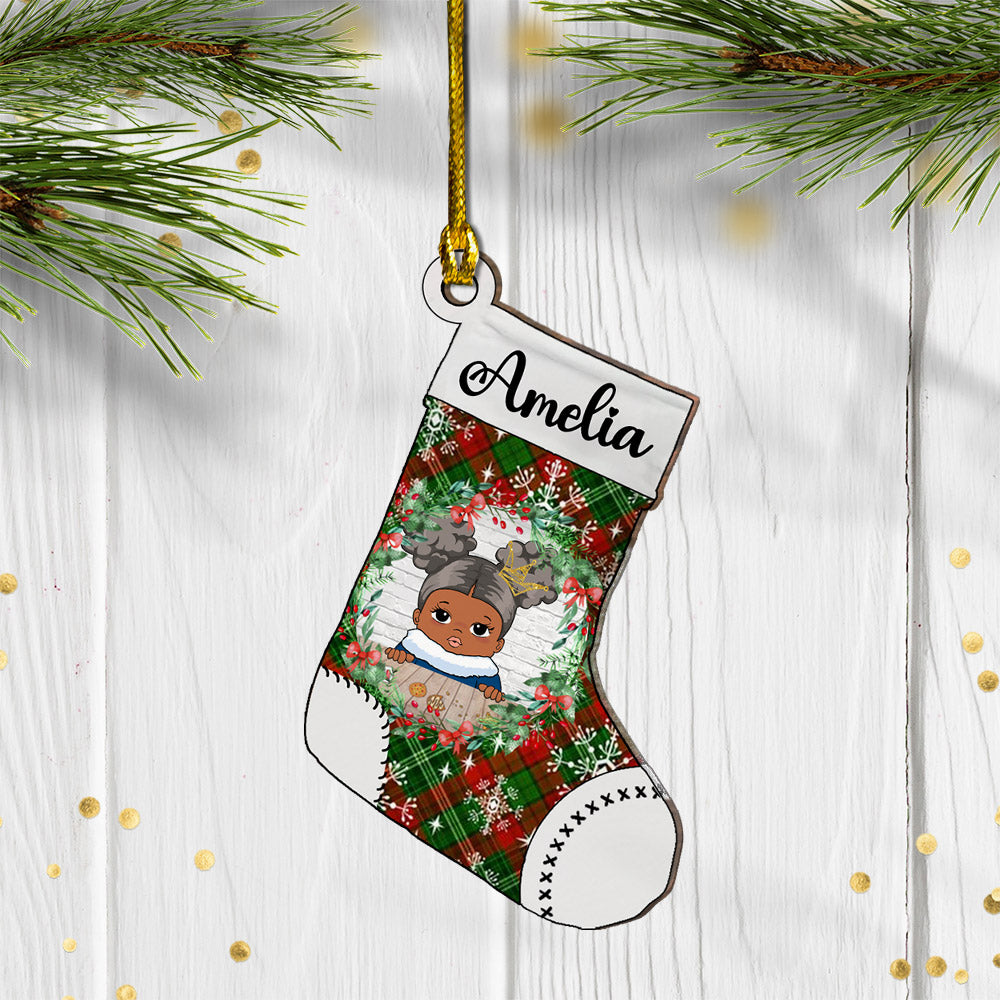 Kid Stocking Plaid Pattern Personalized Shaped Ornament For Kid From Family Member