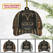 Customized Name Classic Cap Ornament, Hunting Personalized Acrylic Ornament, Name & Camo Patterns can be changed