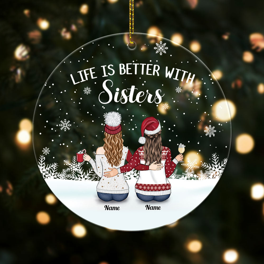 Always Sisters, Personalized Acrylic Ornament for your beloved Sisters, Name & Character can be changed, Made By Acrylic And One Side Print