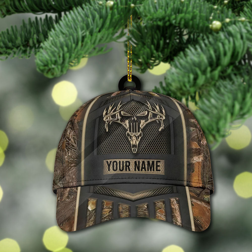 Customized Name Classic Cap Ornament, Hunting Personalized Acrylic Ornament, Name & Camo Patterns can be changed