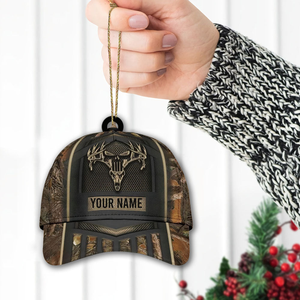 Customized Name Classic Cap Ornament, Hunting Personalized Acrylic Ornament, Name & Camo Patterns can be changed