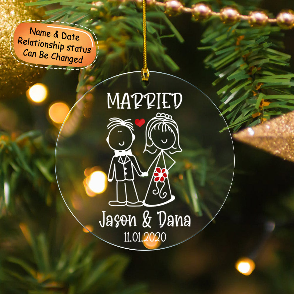 Acrylic Engaged or Married Ornament Gift, Christmas Gift, Wedding Gift, Name & Date can be changed, Made By Acrylic And One Side Print