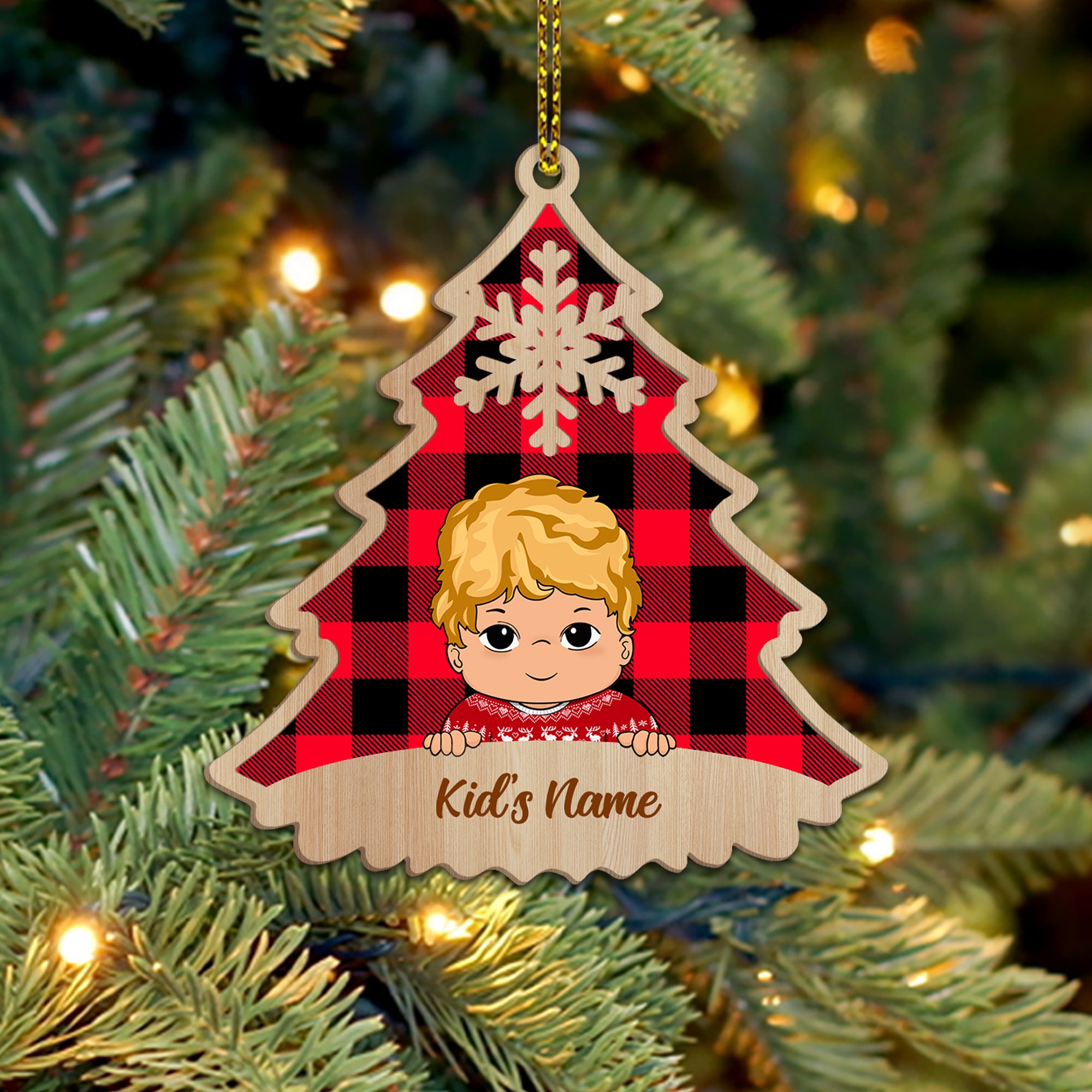 Kid Christmas Tree Personalized Shaped Wood Ornament For Kid From Family Member, HN98, TRNA