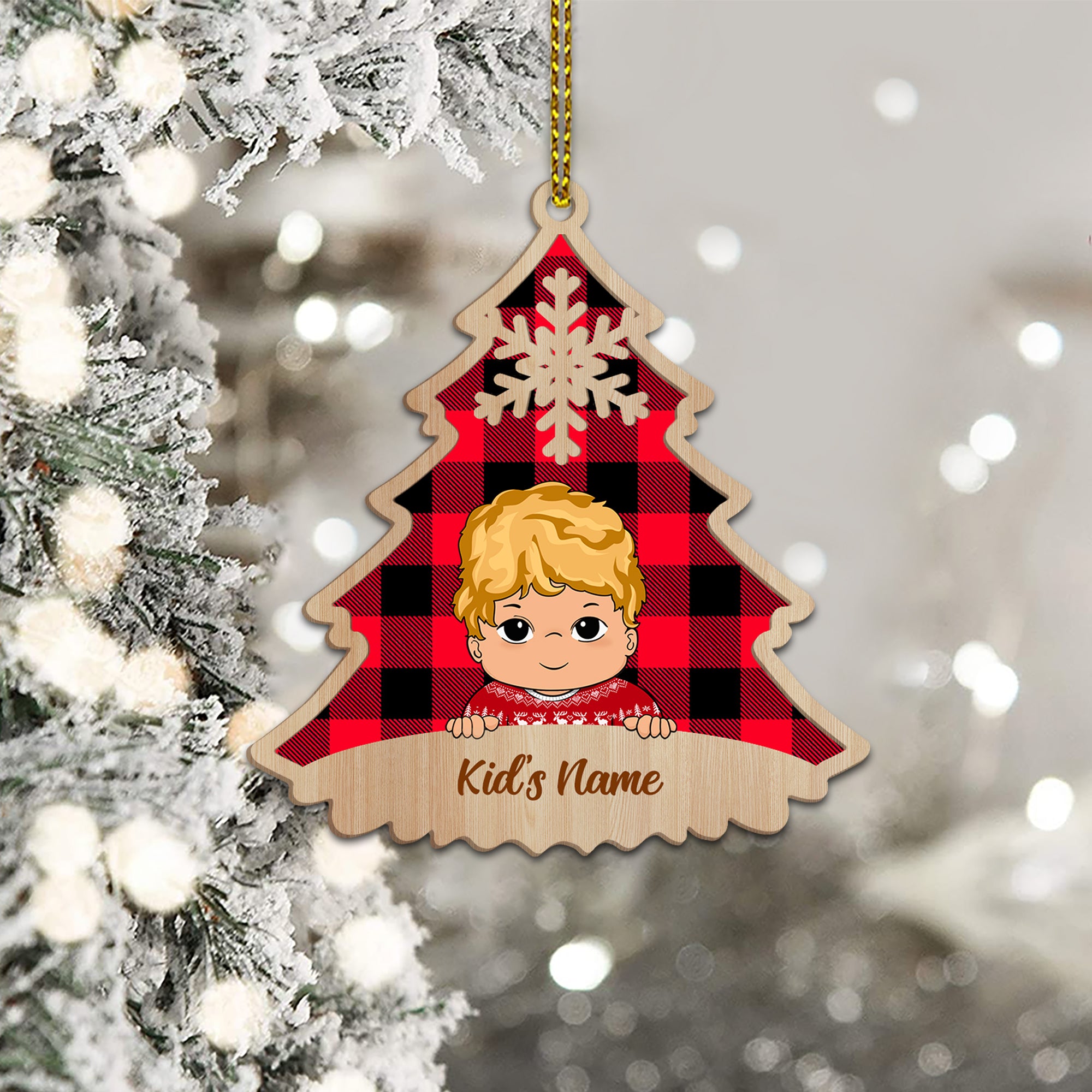 Kid Christmas Tree Personalized Shaped Wood Ornament For Kid From Family Member, HN98, TRNA