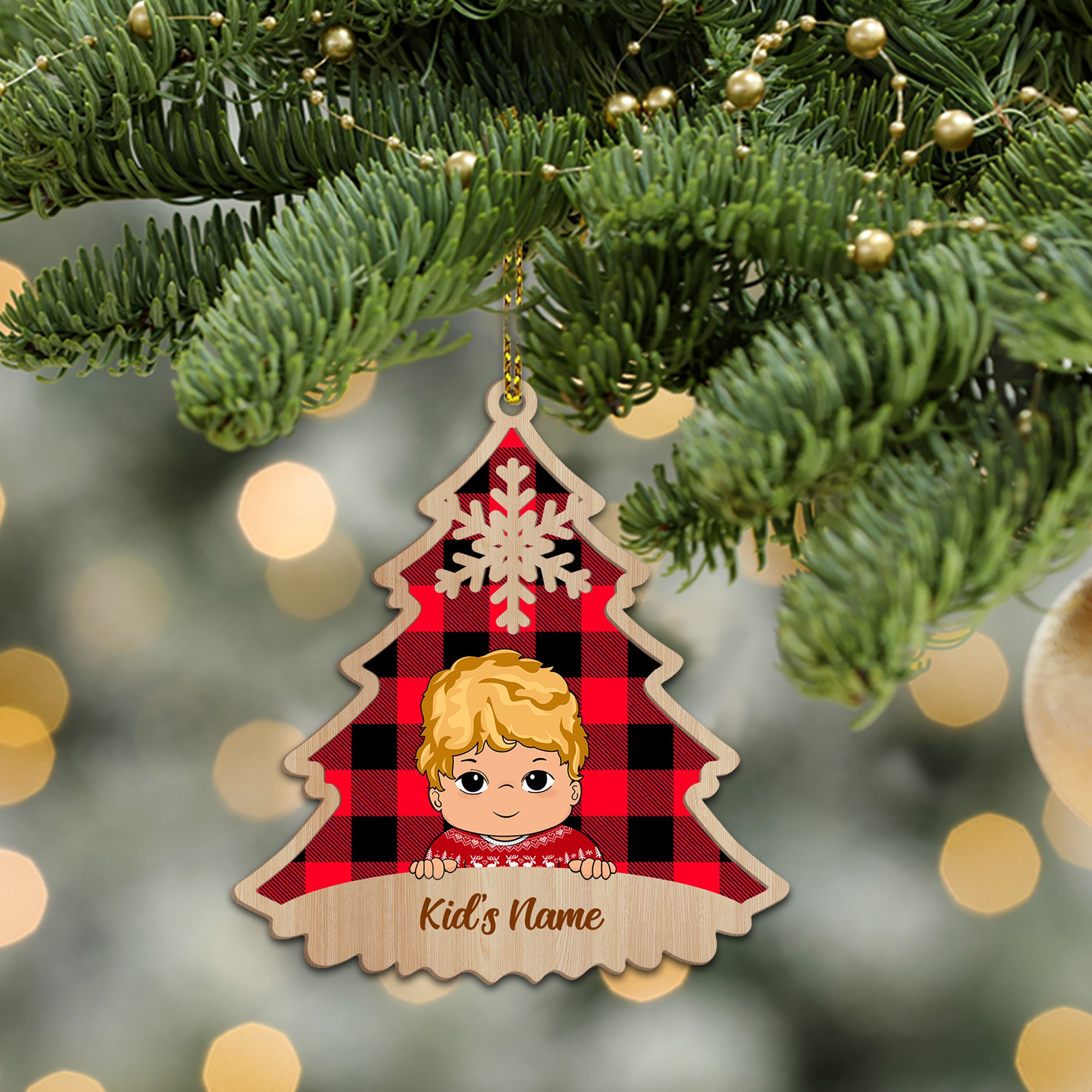 Kid Christmas Tree Personalized Shaped Wood Ornament For Kid From Family Member, HN98, TRNA