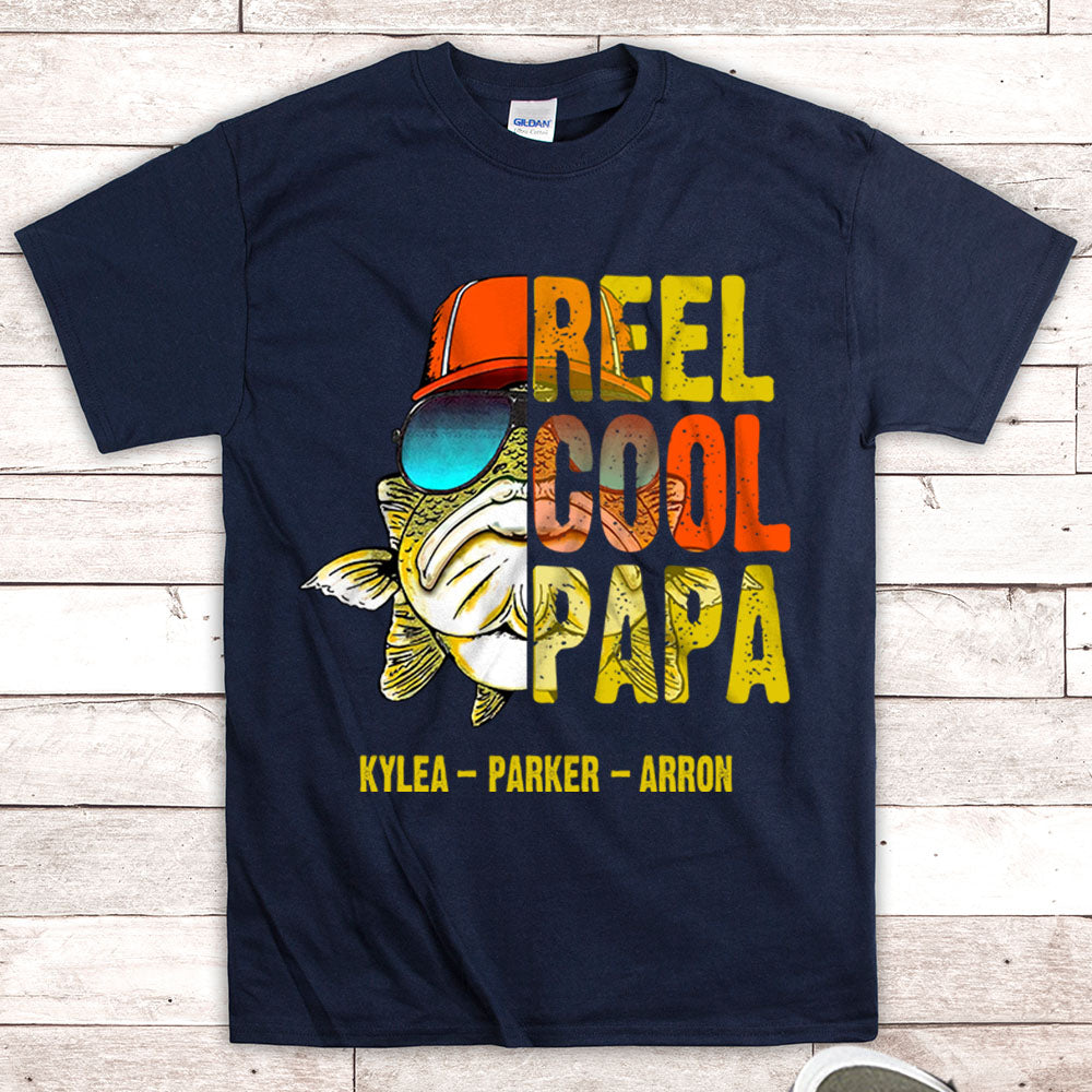 Reel Cool Papa Shirt, Nickname & Grandkid's Name Can Be Changed