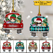 Kid With Love Truck Winter Christmas Personalized Christmas Shaped Ornament For Kid, Gift From Family Member