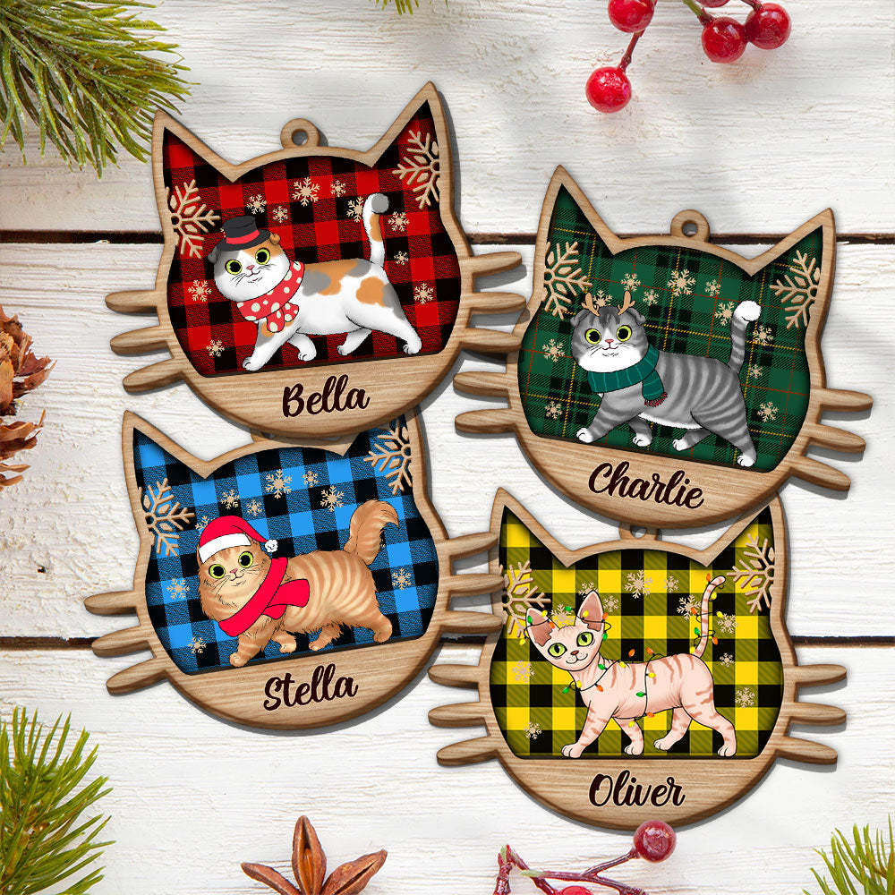 Personalized Cut Shape Wood Ornament, Cat Walking Xmas, Cat Mom, Cat Lovers, Made By Wood And One Side Print