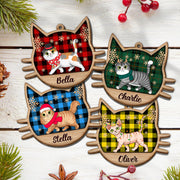 Personalized Cut Shape Wood Ornament, Cat Walking Xmas, Cat Mom, Cat Lovers, Made By Wood And One Side Print