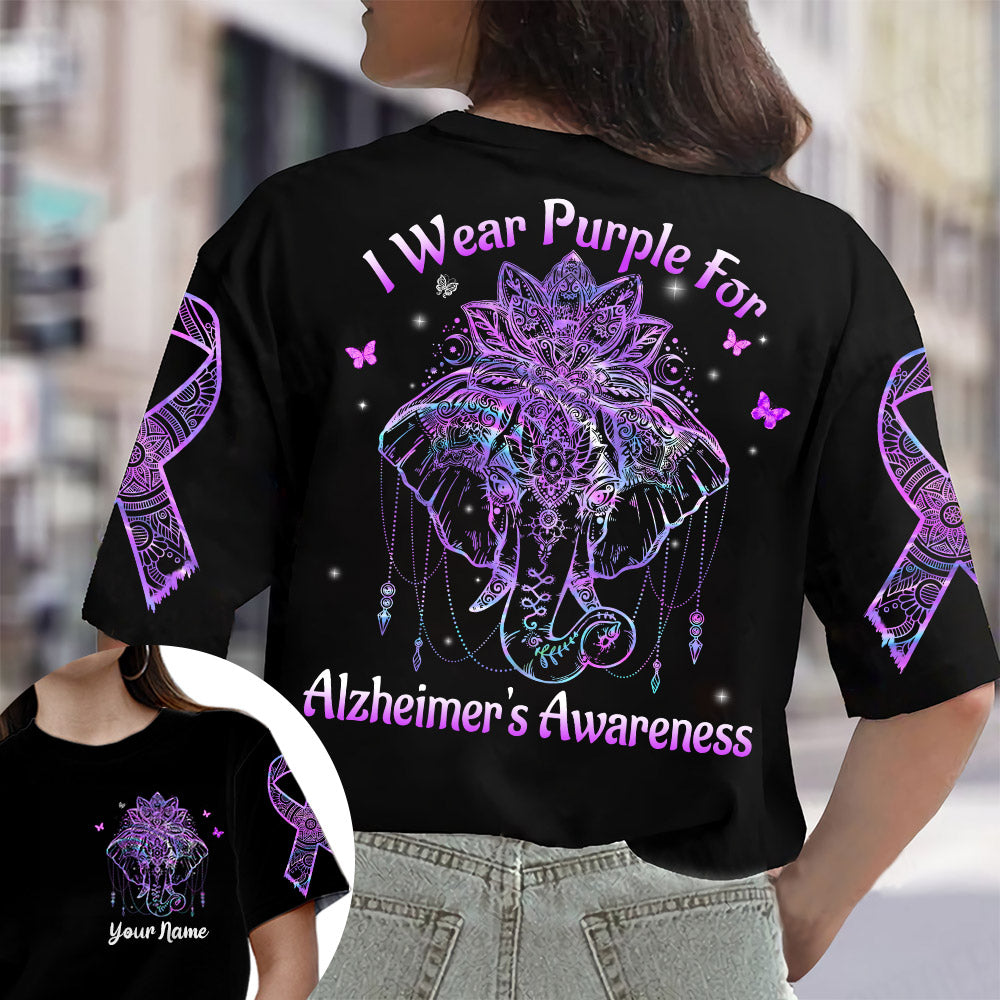 We Wear Purple For Alzheimer's Awareness , All Over Print Shirts For Helping Raise Alzheimer's Awareness, Elephant Mandala Art Print, Name Can Be Changed