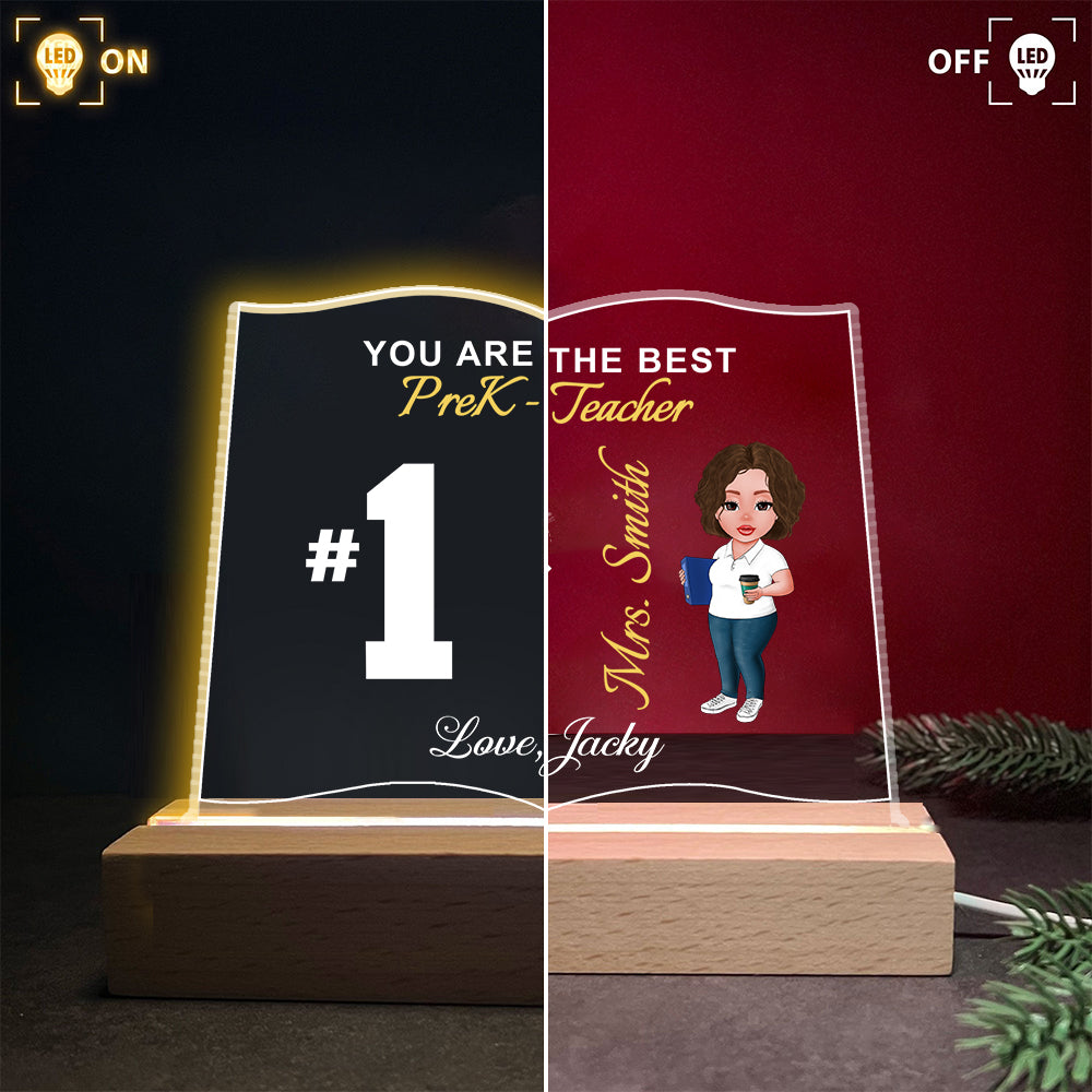 Number One Teacher Personalized 3D Led Light Wooden Base For Teacher - Thank You Teacher Appreciation Gift