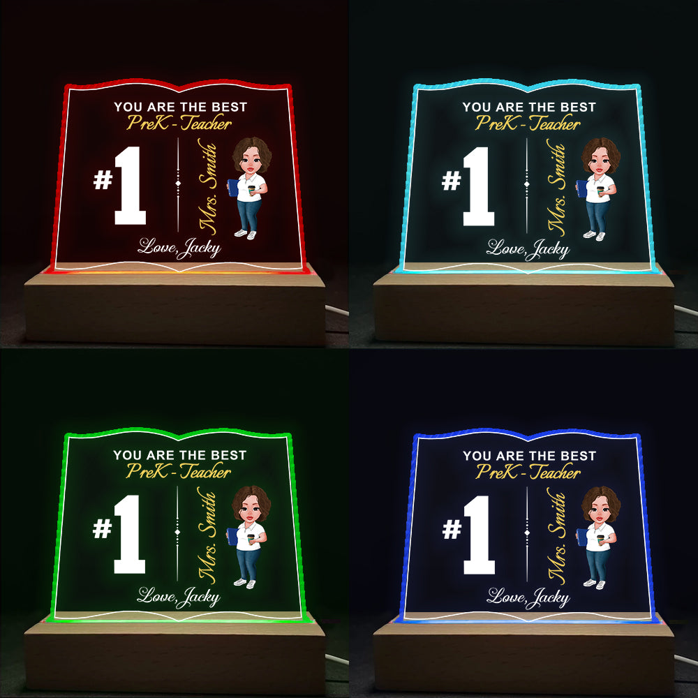 Number One Teacher Personalized 3D Led Light Wooden Base For Teacher - Thank You Teacher Appreciation Gift
