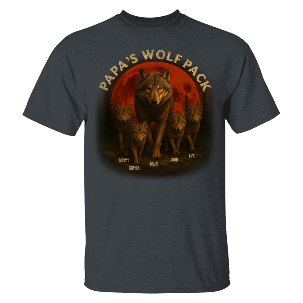 Papa’s Wolf Pack - Family Personalized Custom Unisex T-shirt, Premium T-shirt, Hoodie - Father's Day, Gift For Dad, Grandpa2 Pt99