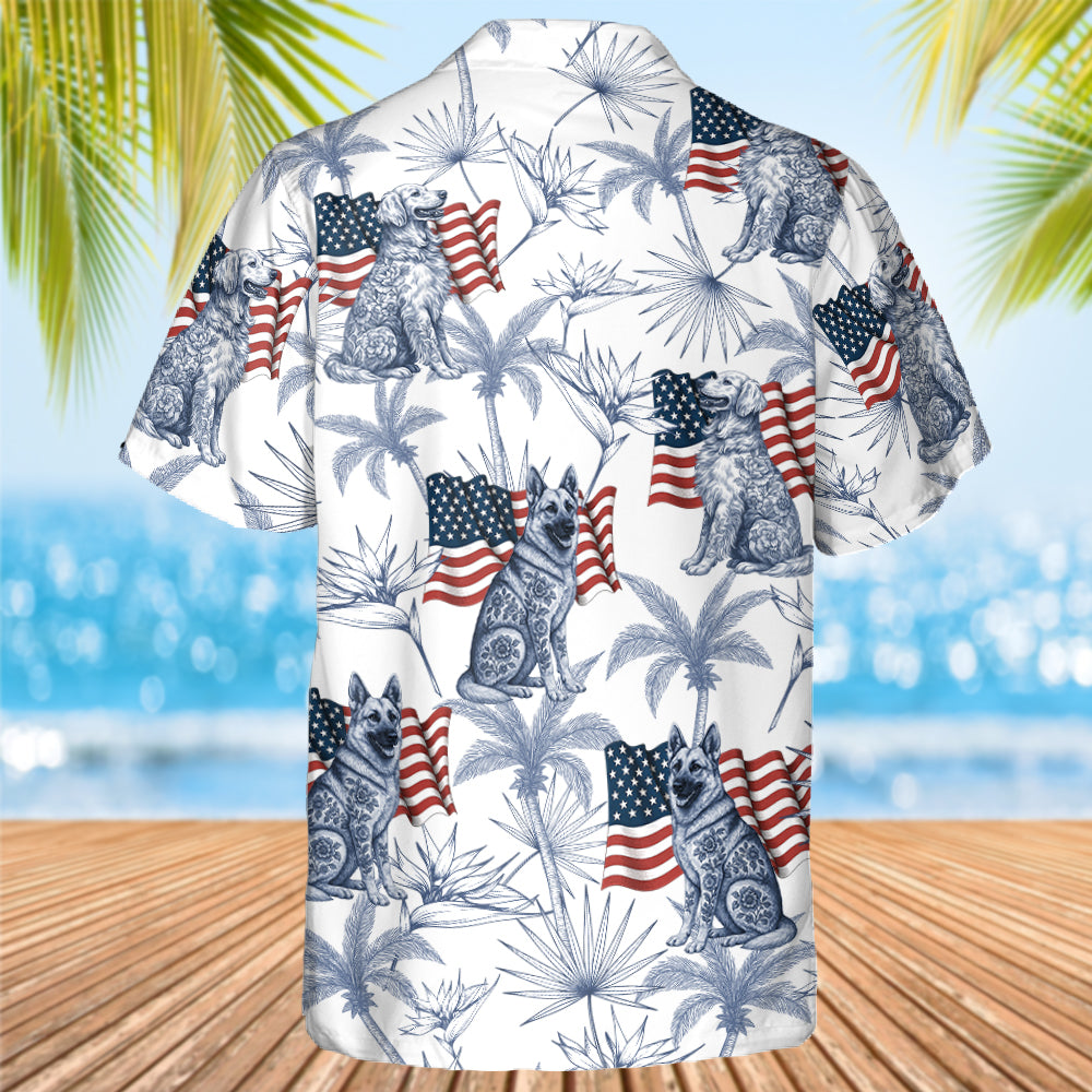 Custom Dog Breeds Toile De Jouy Style, America Flag Hawaiian Shirt, T1807 Hv01