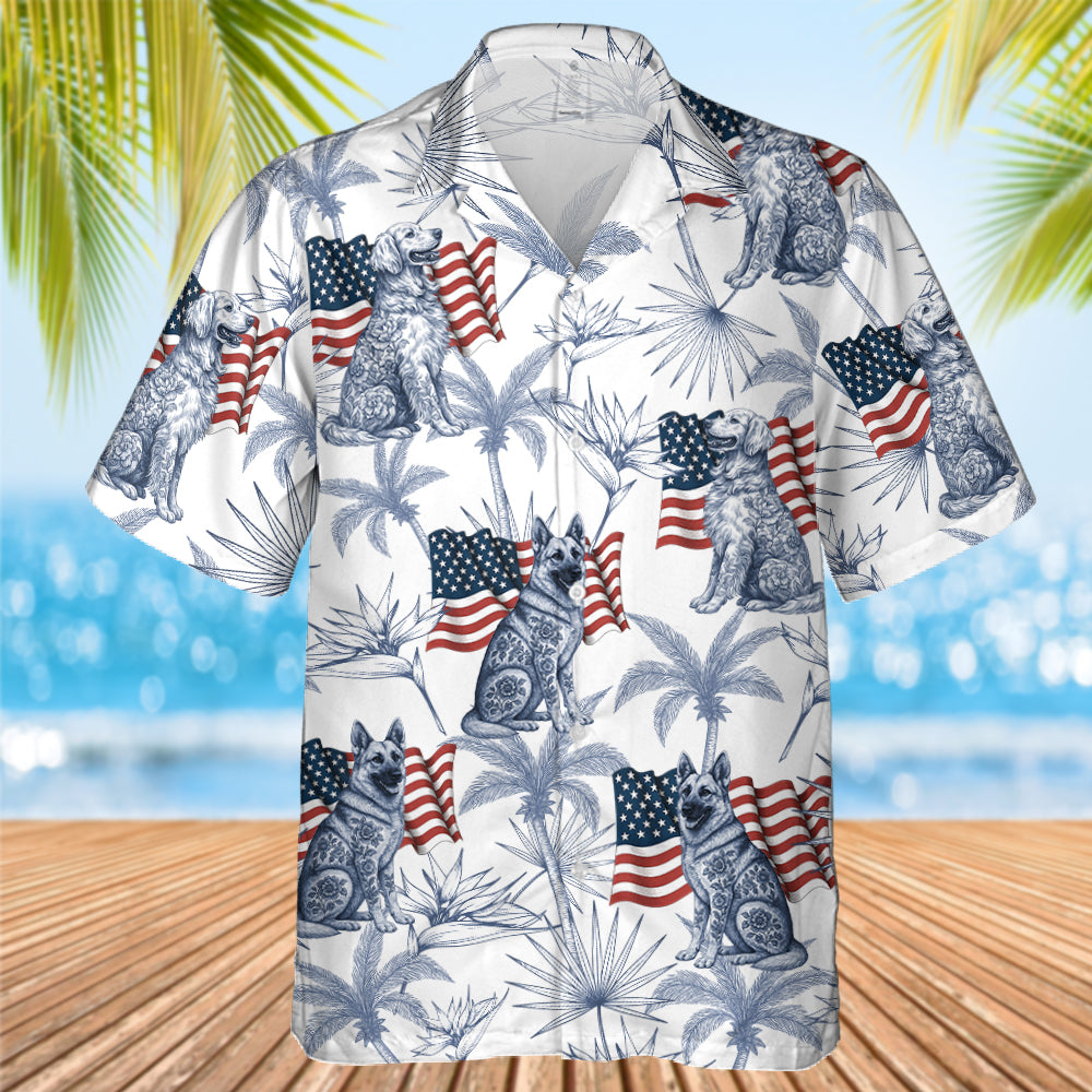 Custom Dog Breeds Toile De Jouy Style, America Flag Hawaiian Shirt, T1807 Hv01