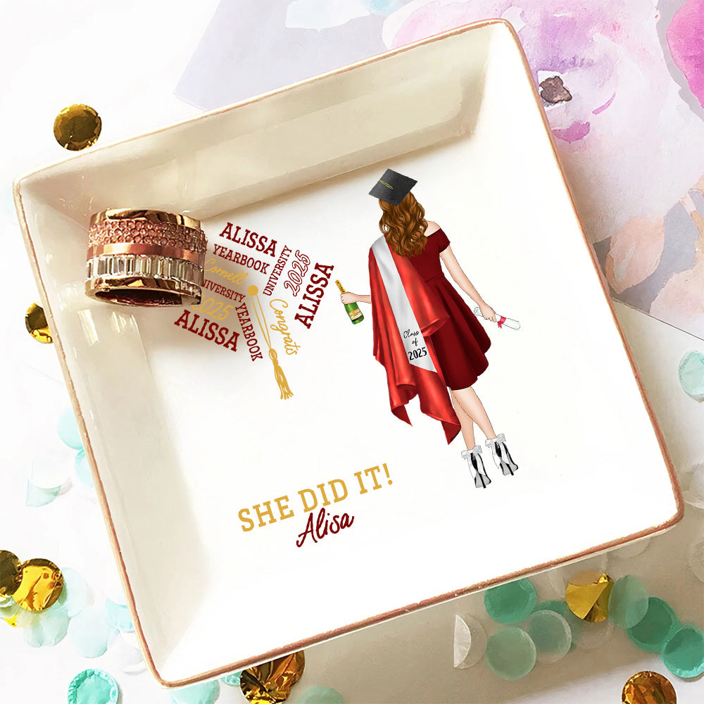 Graduation Gift She Did It - Personalized Jewelry Dish Tu24