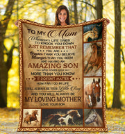 Personalized To My Mom Horse Blanket From Son To My Mom Whenever Life Tries To Knock You Down Blanket