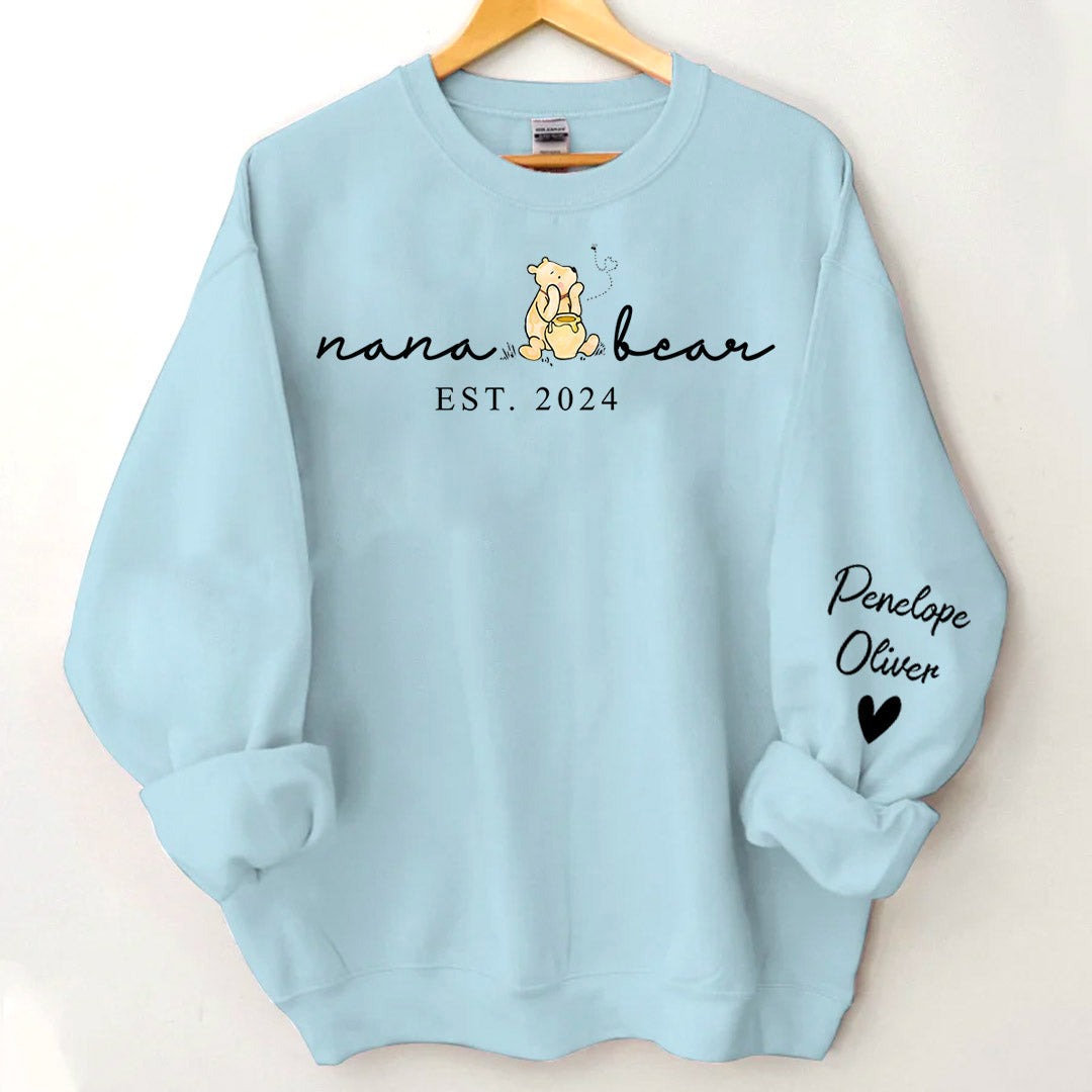 Custom Mama Bear Shirt With Kid Name On Sleeve - Personalized Grandma Bear Shirt