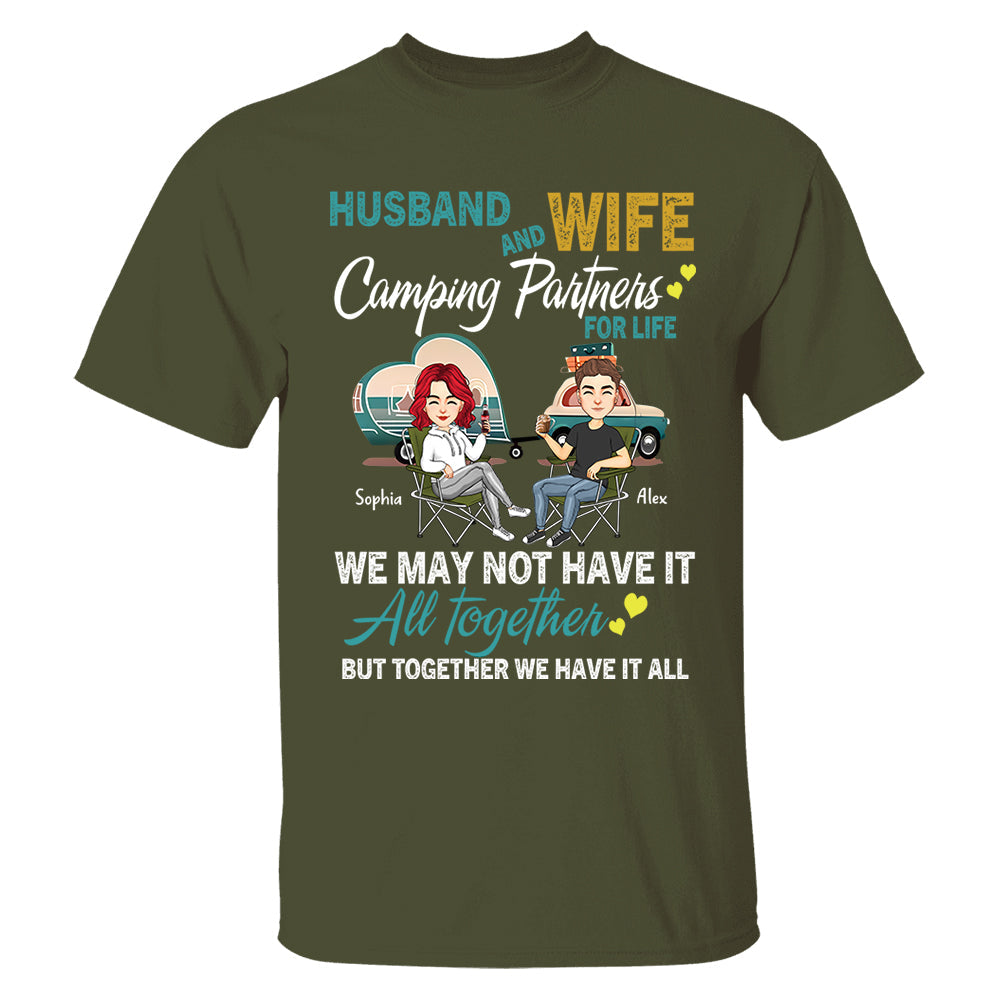 Husband And Wife Camping Partner For Life - Personalized Shirt For Couple Tm01