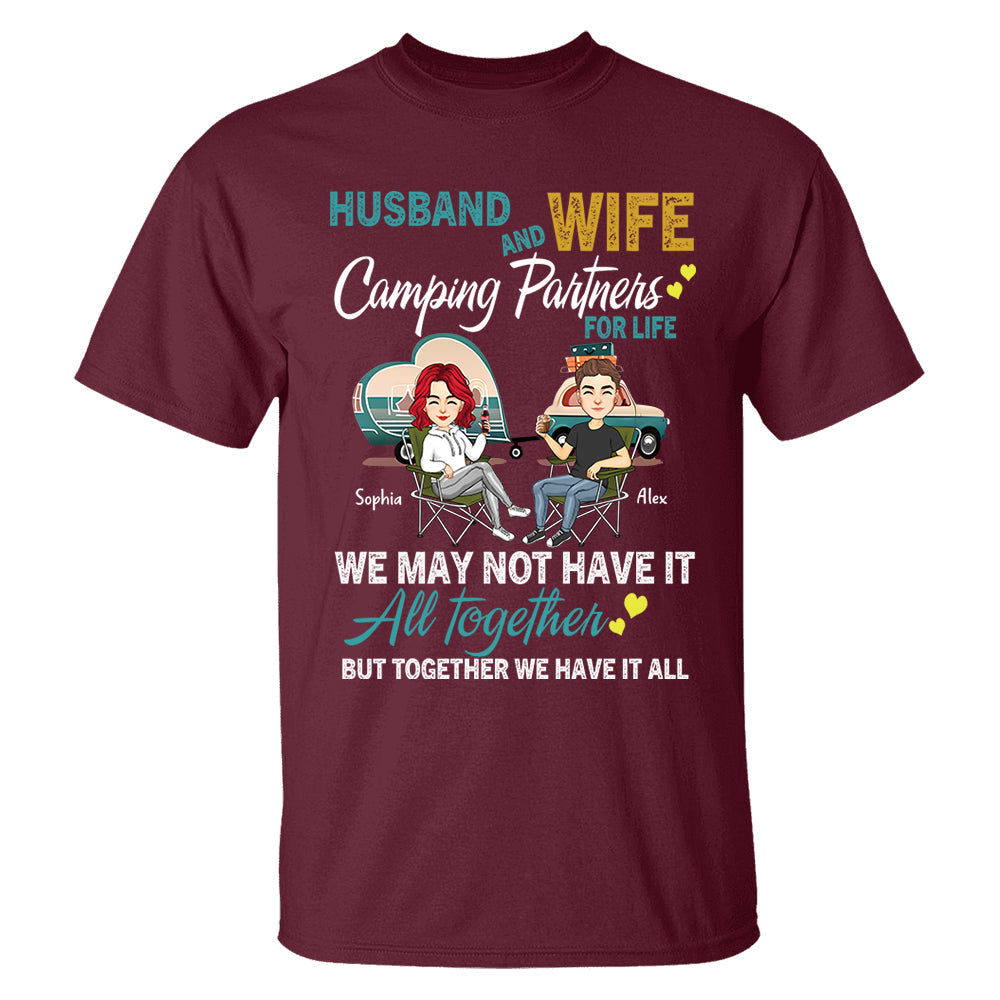 Husband And Wife Camping Partner For Life - Personalized Shirt For Couple Tm01