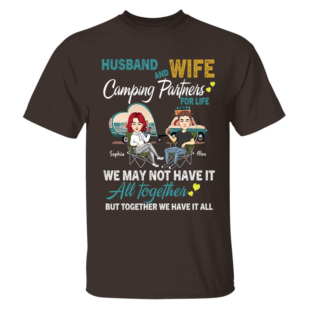 Husband And Wife Camping Partner For Life - Personalized Shirt For Couple Tm01