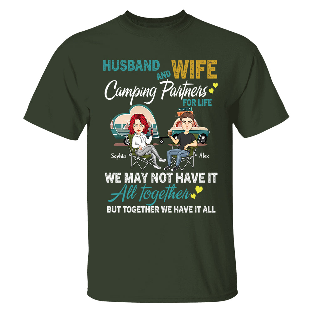 Husband And Wife Camping Partner For Life - Personalized Shirt For Couple Tm01