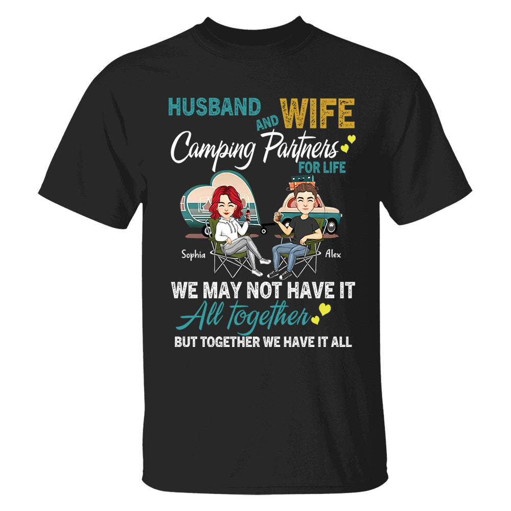 Husband And Wife Camping Partner For Life - Personalized Shirt For Couple Tm01