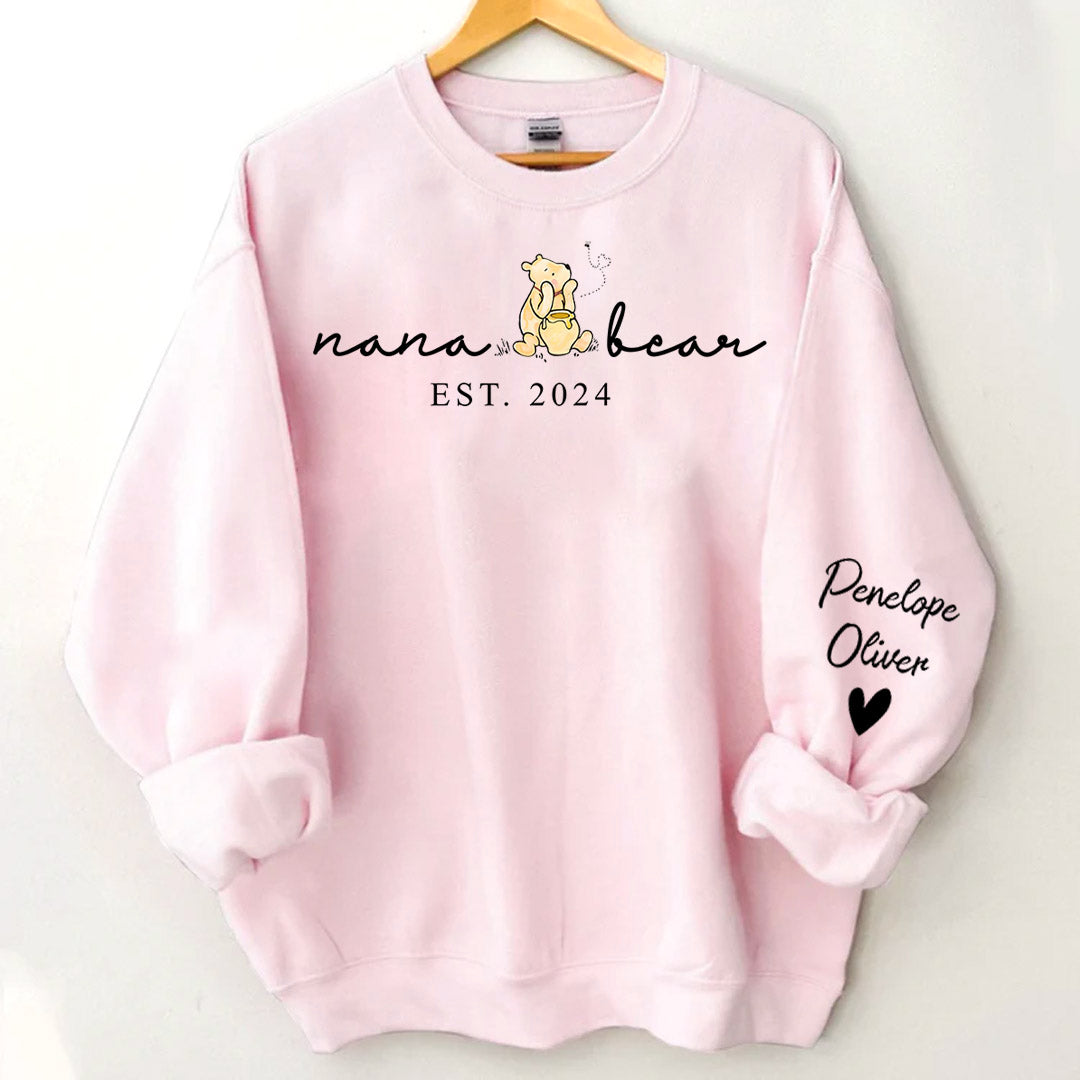 Custom Mama Bear Shirt With Kid Name On Sleeve - Personalized Grandma Bear Shirt