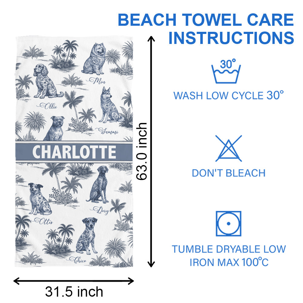 Custom Dog Toile De Jouy Style, Personalized Beach Towel, Summer Vacation Gift T1807 Pt99