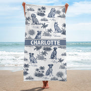 Custom Dog Toile De Jouy Style, Personalized Beach Towel, Summer Vacation Gift T1807 Pt99