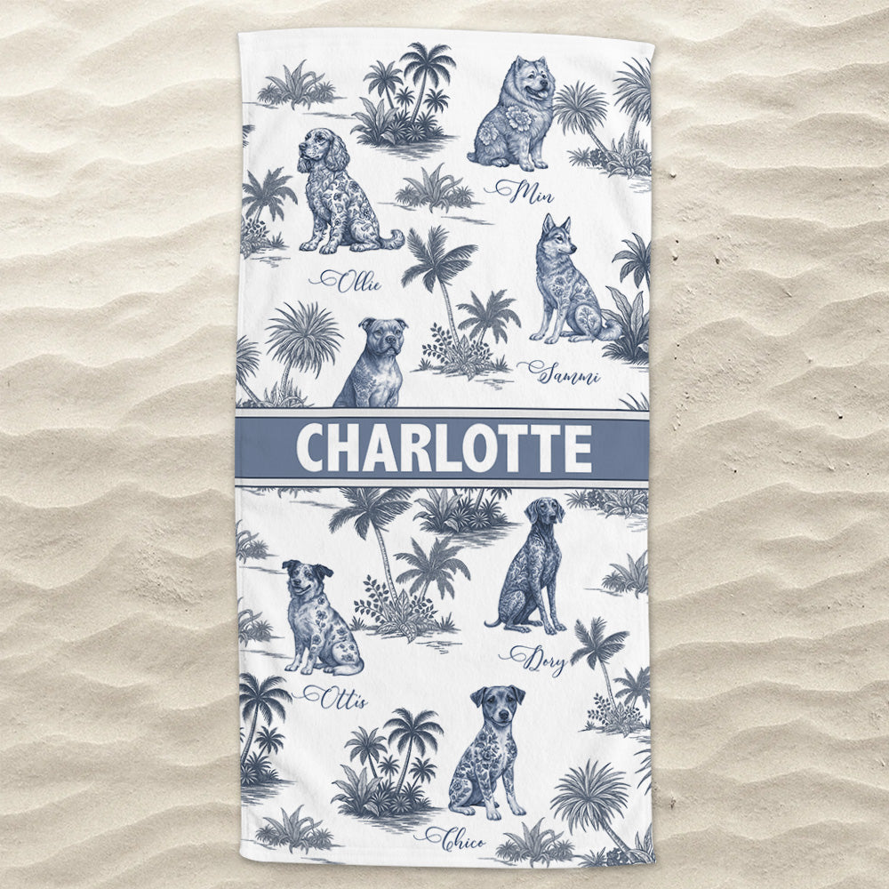 Custom Dog Toile De Jouy Style, Personalized Beach Towel, Summer Vacation Gift T1807 Pt99
