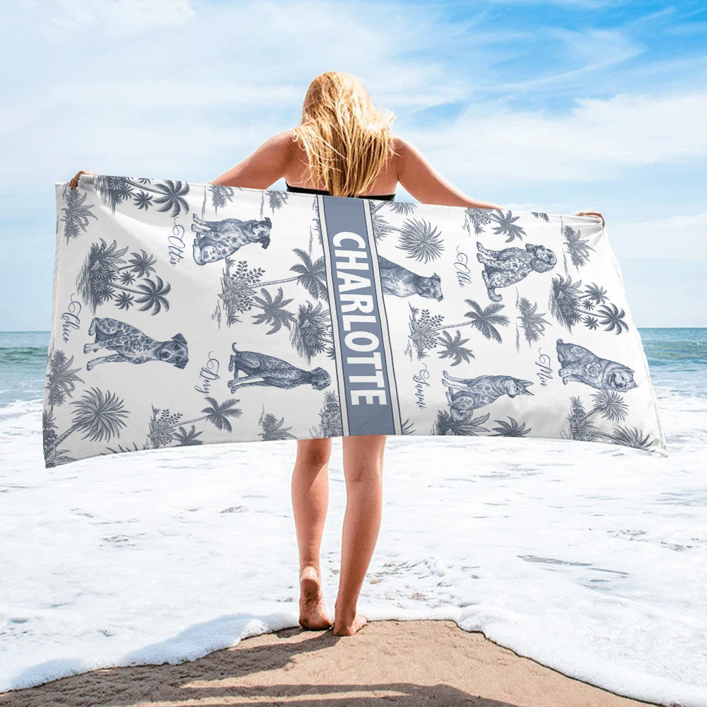 Custom Dog Toile De Jouy Style, Personalized Beach Towel, Summer Vacation Gift T1807 Pt99