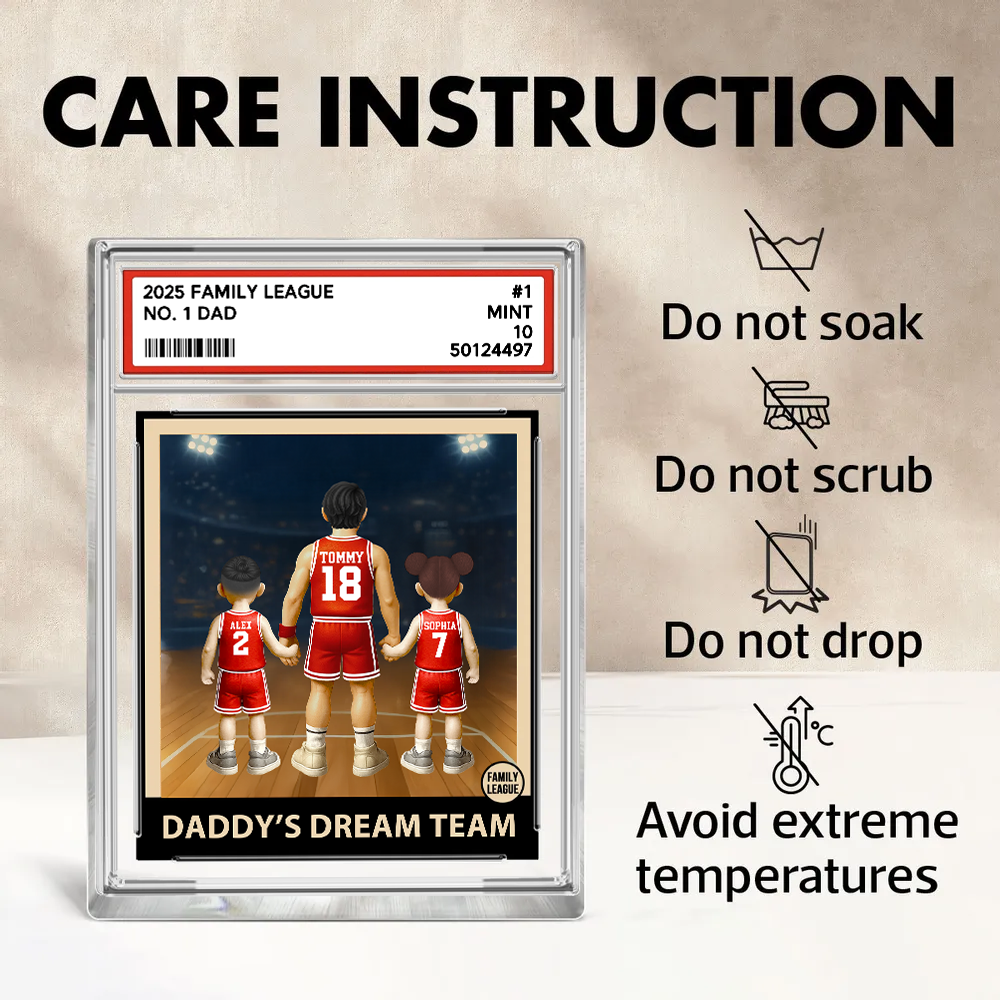 Basketball No. 1 Dad Grandpa Man & Kids, Fathers Day Trading Card Style, Personalized Daddy Dream Team Acrylic Block Plaque A2110 Pt99