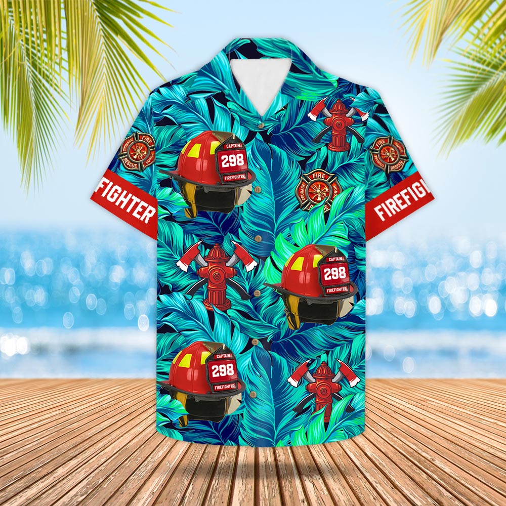 Personalized Firefighter Helmet Hawaiian Shirt Tropical Pattern Gift For Firefighter M0402 Phts