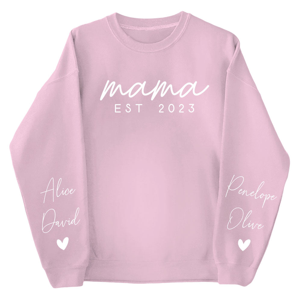 Custom Mama Sweatshirt with Date and Children Name on Sleeve, Mama Sweatshirt, Minimalist Mama