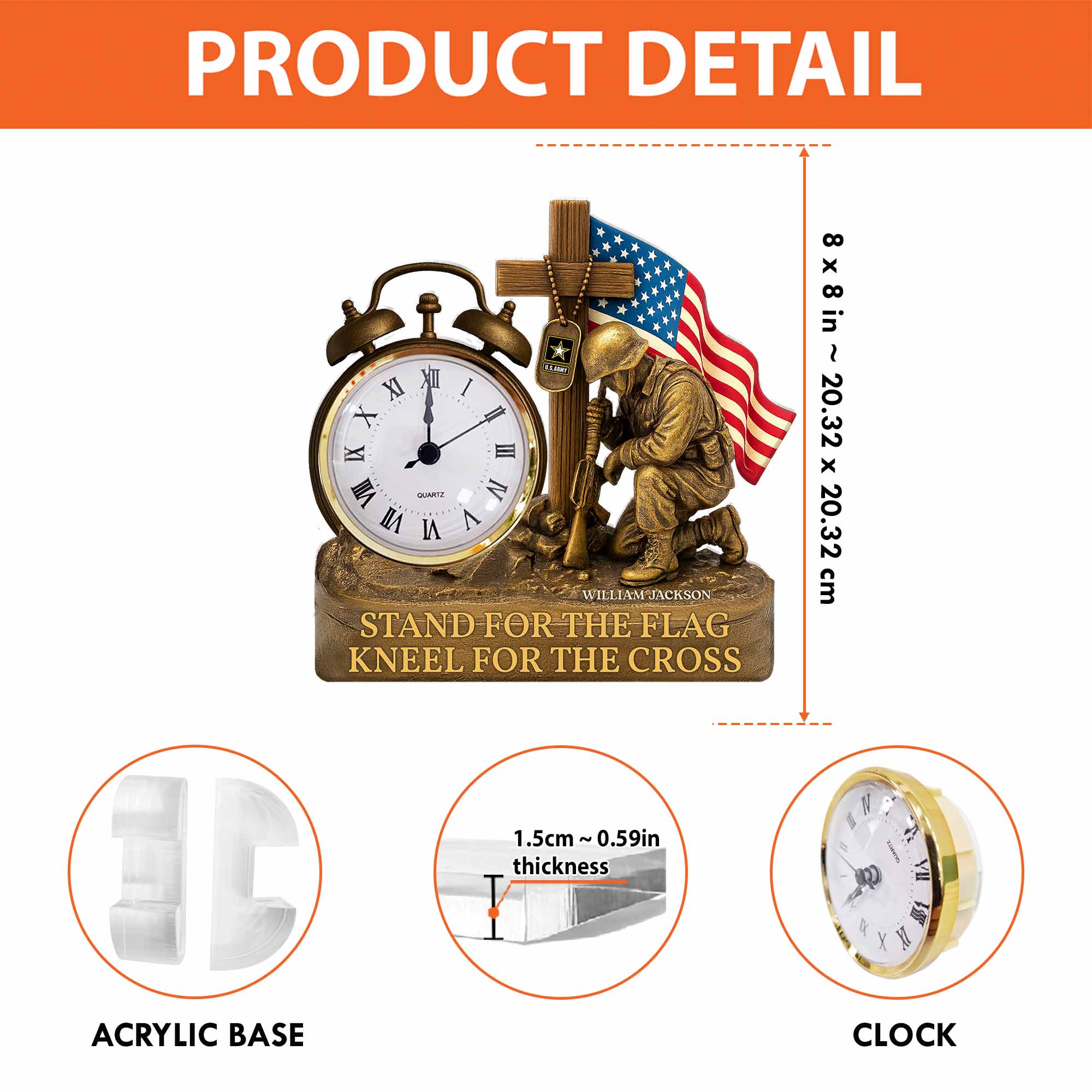 Veterans Military Acrylic Desk Clock Plaque - Personalized Gifts For Veteran Pt99